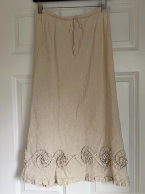 white birch Cream Ruffle-Hem Midi Skirt linen